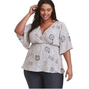 Torrid Gray Floral Surplice Georgette Blouse sz1X